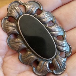 Vintage sterling and black enamel brooch